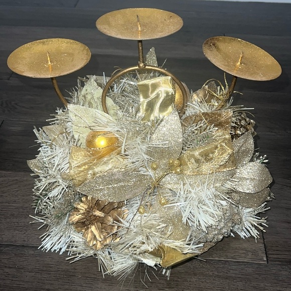 None Other - Gold Holiday three tier candle holder with glitter and ribbon